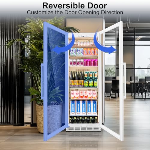 Commercial Display Refrigerator With Glass Door, Upright Beverage Cooler Merchandiser With Reversible Door, Drink Fridge With Door Lock For Restaurant Supermarket Convenience Store, 13.8 cu.ft - View 4 | Fridge.com