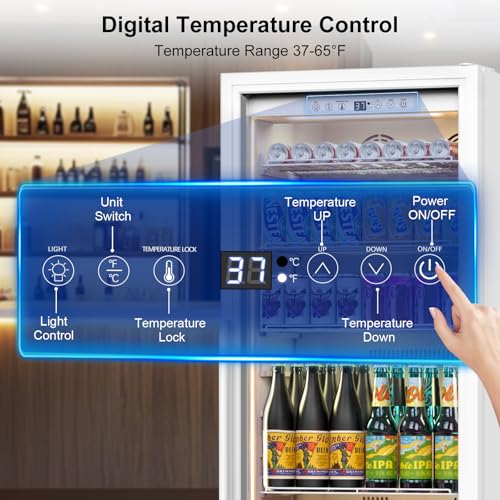 Commercial Display Refrigerator With Glass Door, Upright Beverage Cooler Merchandiser With Reversible Door, Drink Fridge With Door Lock For Restaurant Supermarket Convenience Store, 13.8 cu.ft - View 5 | Fridge.com