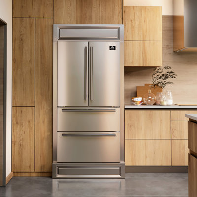 Forno Moena 36" French Door 19.2 cu. ft Stainless Steel Refrigerator, with Modern Decorative Grill - 40" Wide — FIN-0018247 | Fridge.com
