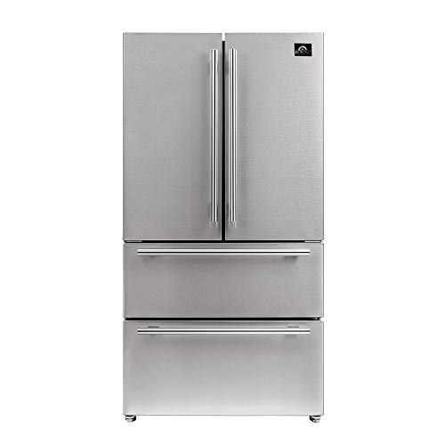 Forno Moena 36" Inch W. Refrigerator and Freezer with 19.2 cu.ft Total Capacity - French Door Counter Stainless Steel Freestanding Fridge with Ice Maker, Child Safety Lock and Touch Control | Fridge.com