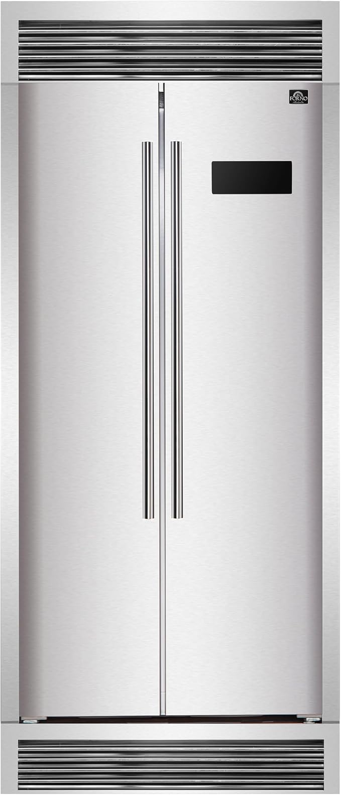 Forno Salerno 37-inch French Door Refrigerator - 15.6 Cu.Ft. Stainless Steel with LED Touch Control, w/Trim, Fast Cool, Fast Freeze & Spill-Proof Shelves | Fridge.com