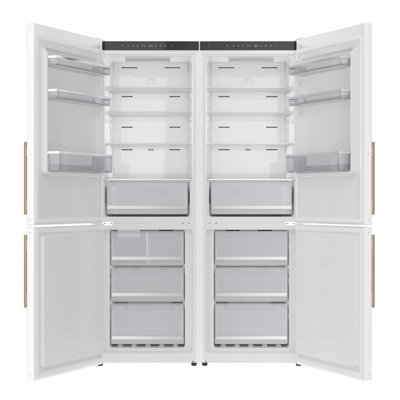 Custodia 48" Bottom Freezer combo, 20.6 cf., Ice Maker, Total No frost, White, Antique Brass handles | Fridge.com
