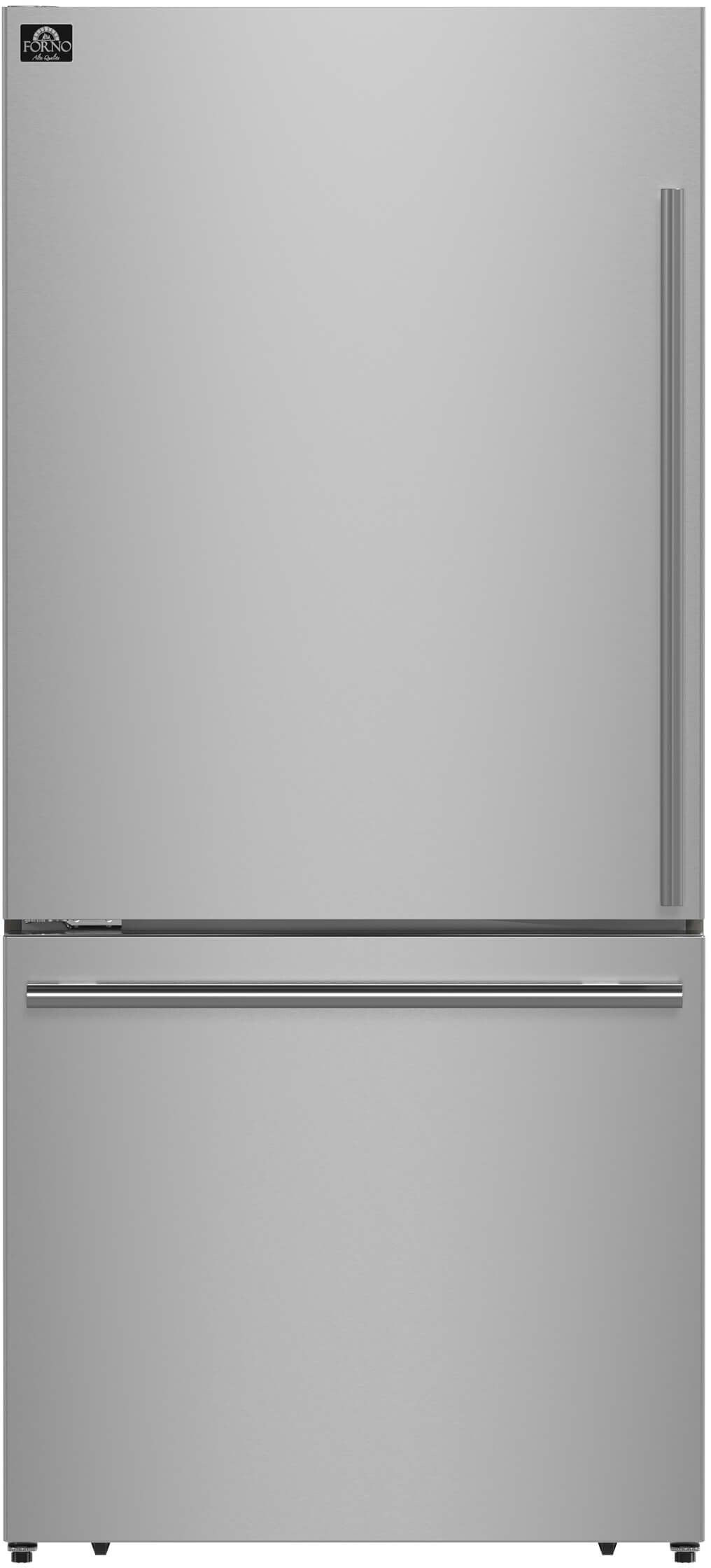 Forno 31" Milano Espresso Bottom Freezer Black, 17.2 cu.ft. Ice Maker, Antique Brass Handles | Fridge.com