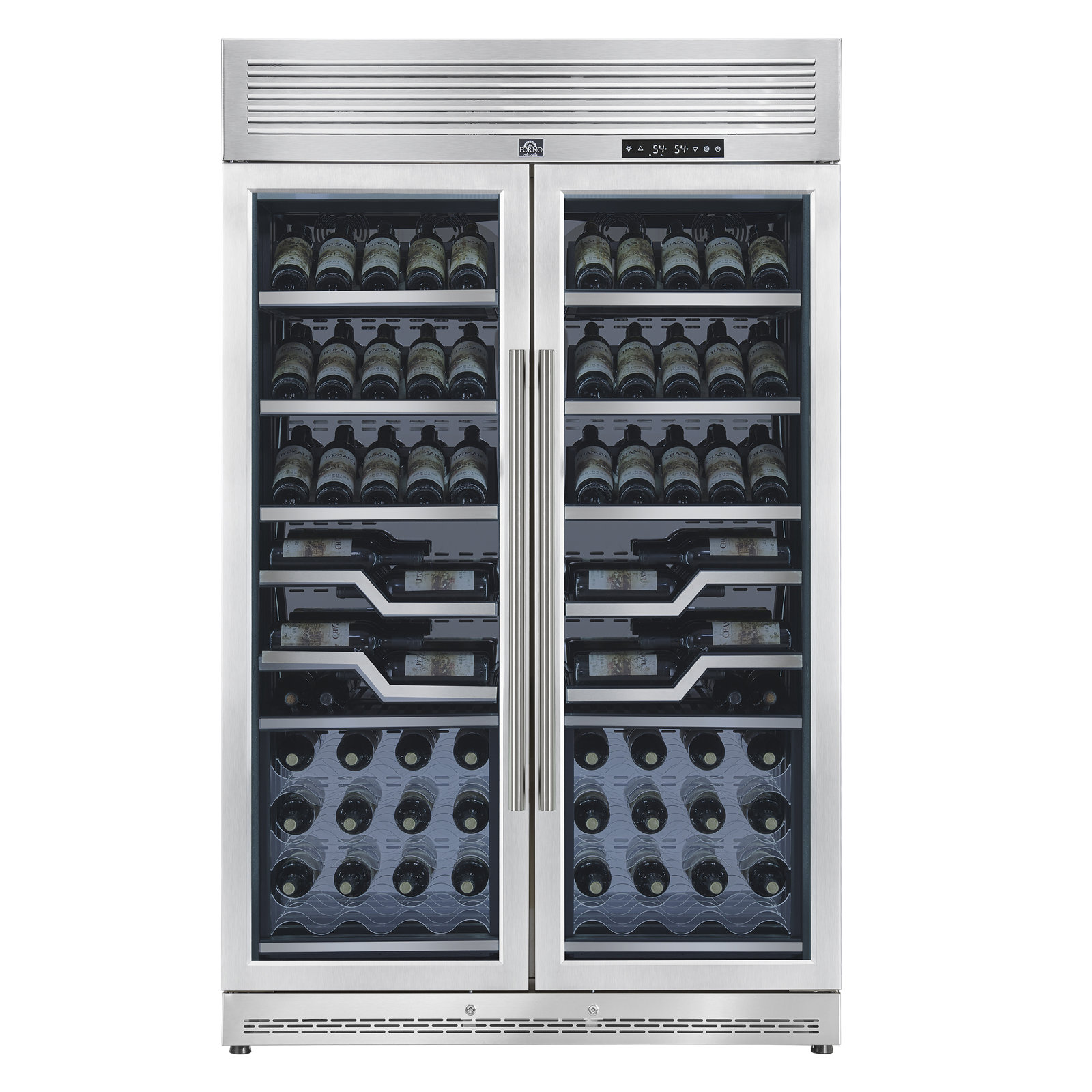 Forno Appliances - Abruzzo 102-Bottle Freestanding Dual Zone Wine Cellar with Clear Acrylic Holders & Stainless Trim Shelves - Stainless Steel | Fridge.com