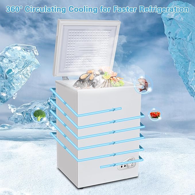 Fox Shack Chest Freezer 5.0 cu. ft Mini Deep Freezer, Compact And Efficient, Adjustable Temperature, Fast Cooling, And 2 Removable Baskets (White, 5.0 cu. ft) - View 5 | Fridge.com