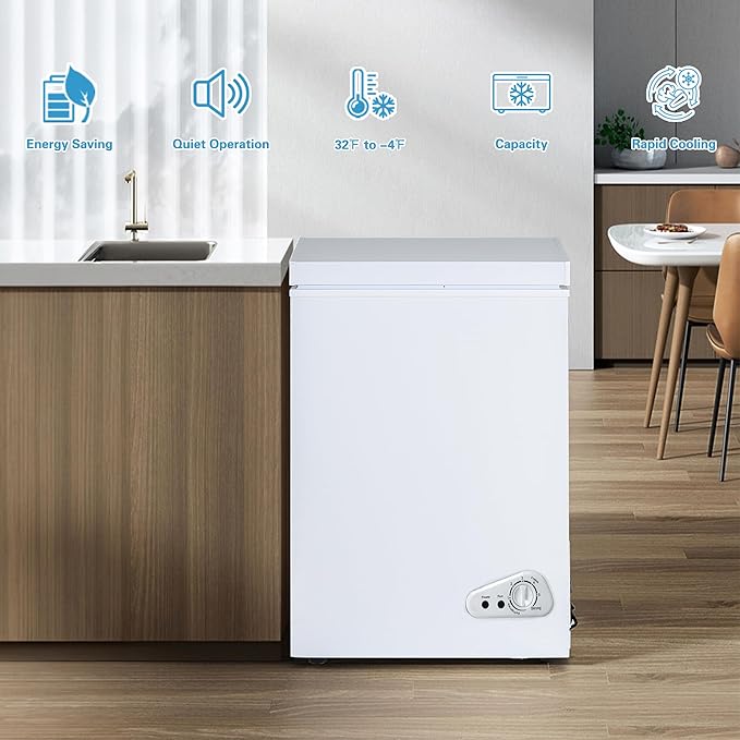Fox Shack Chest Freezer 5.0 Cu. Ft Mini Deep Freezer, Compact and Efficient, Adjustable Temperature, Fast Cooling, and 2 Removable Baskets (White, 5.0 Cu. Ft) | Fridge.com