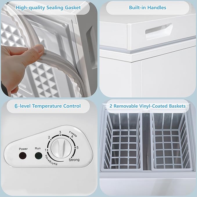 Fox Shack Chest Freezer 5.0 Cu. Ft Mini Deep Freezer, Compact and Efficient, Adjustable Temperature, Fast Cooling, and 2 Removable Baskets (White, 5.0 Cu. Ft) | Fridge.com