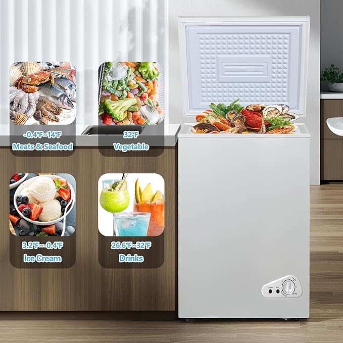 Fox Shack Chest Freezer 5.0 cu. ft Mini Deep Freezer, Compact And Efficient, Adjustable Temperature, Fast Cooling, And 2 Removable Baskets (White, 5.0 cu. ft) - View 6 | Fridge.com