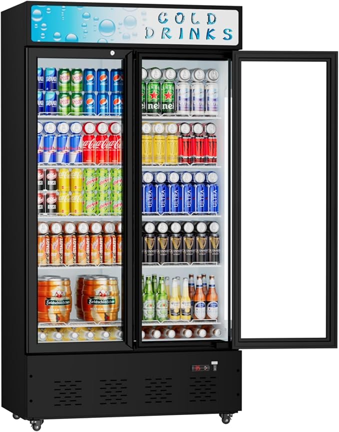 FreezLabs Commercial Glass Door Display Refrigerator 30 cu.ft Cooler Commercial Beverage Refrigerators with LED Light and 10 Shelves for Cafe, Restaurant, Store, Bar | Fridge.com