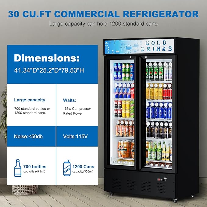 Freezlabs Commercial Glass Door Display Refrigerator 30 cu.ft Cooler Commercial Beverage Refrigerators With LED Light And 10 Shelves For Café, Restaurant, Store, Bar - View 2 | Fridge.com