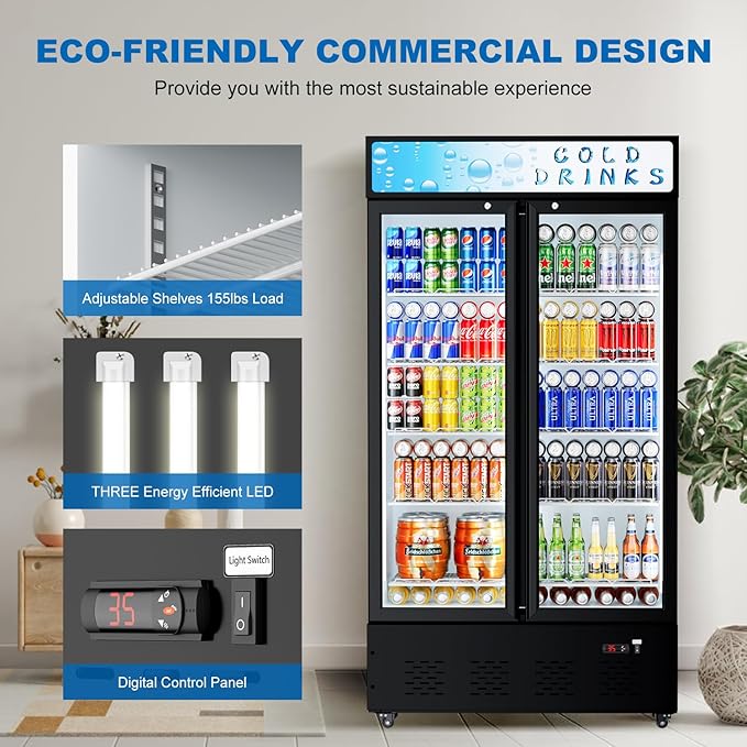 Freezlabs Commercial Glass Door Display Refrigerator 30 cu.ft Cooler Commercial Beverage Refrigerators With LED Light And 10 Shelves For Café, Restaurant, Store, Bar - View 4 | Fridge.com