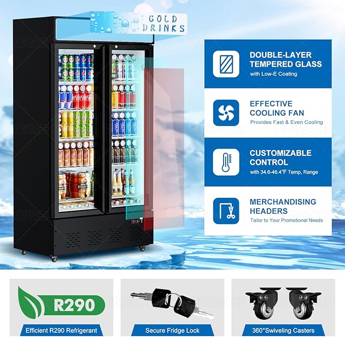 Freezlabs Commercial Glass Door Display Refrigerator 30 cu.ft Cooler Commercial Beverage Refrigerators With LED Light And 10 Shelves For Café, Restaurant, Store, Bar - View 5 | Fridge.com