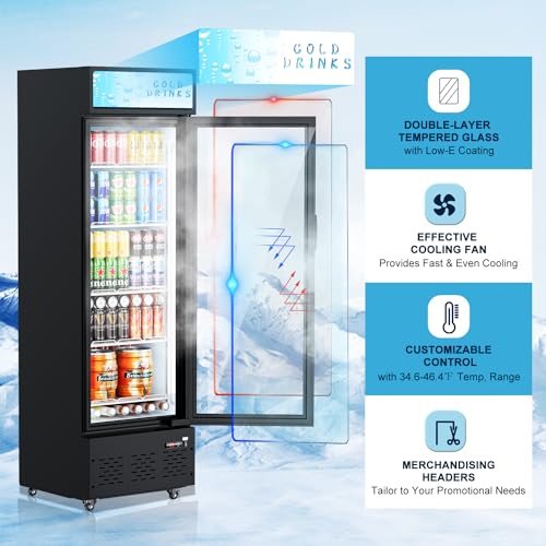 Freezlabs Commercial Glass Door Display Refrigerator 12 cu.ft Commercial Beverage Refrigerators With LED Light & 5 Shelves For Café, Restaurant, Store, Bar - View 5 | Fridge.com