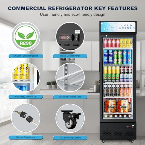 Freezlabs Commercial Glass Door Display Refrigerator 12 cu.ft Commercial Beverage Refrigerators With LED Light & 5 Shelves For Café, Restaurant, Store, Bar - View 4 | Fridge.com