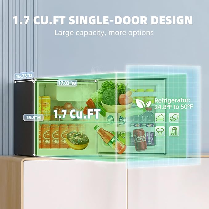 Frestec 1.7 cu.ft Mini Fridge With Freezer, Mini Fridge For Bedroom, Small Refrigerator, Dorm Refrigerators With Freezer, Compact Refrigerator For Office, Apartment, Dorm, Bedroom (Grey) - View 2 | Fridge.com