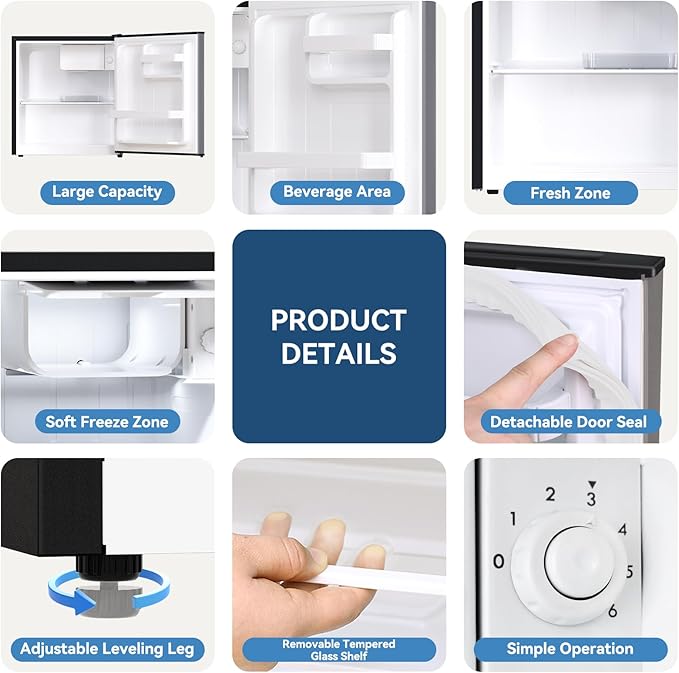 Frestec 1.7 cu.ft Mini Fridge With Freezer, Mini Fridge For Bedroom, Small Refrigerator, Dorm Refrigerators With Freezer, Compact Refrigerator For Office, Apartment, Dorm, Bedroom (Grey) - View 4 | Fridge.com