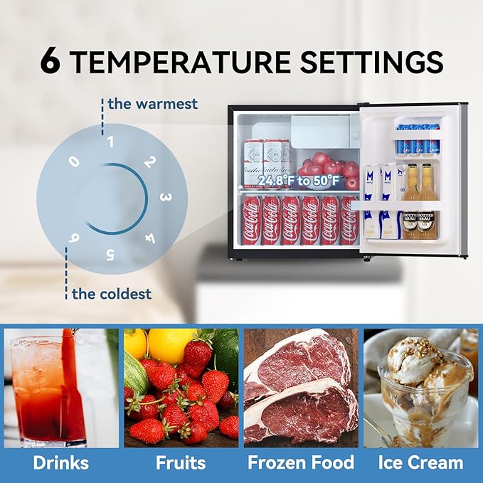 Frestec 1.7 cu.ft Mini Fridge With Freezer, Mini Fridge For Bedroom, Small Refrigerator, Dorm Refrigerators With Freezer, Compact Refrigerator For Office, Apartment, Dorm, Bedroom (Grey) - View 6 | Fridge.com