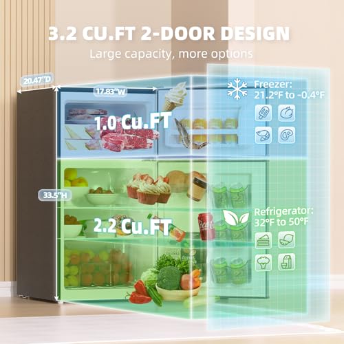 Frestec Mini Fridge with Freezer 3.2 Cu.Ft. 2 Door Refrigerator and Freezer Small Fridge for Bedroom Home Office Dorm, Small Drink Chiller, 37 dB Low Noise, Stainless Steel | Fridge.com