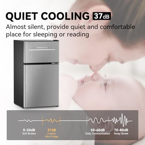 Frestec Mini Fridge With Freezer 3.2 cu.ft. 2 Door Refrigerator And Freezer Small Fridge For Bedroom Home Office Dorm, Small Drink Chiller, 37 dB Low Noise, Stainless Steel - View 5 | Fridge.com
