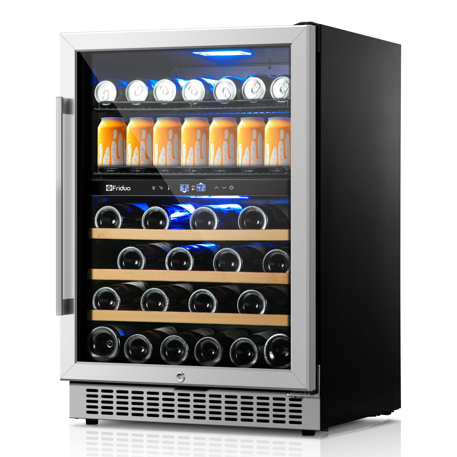 Friduo 24 Inch Beverage Refrigerator,30 Bottles & 82 Cans Dual Zone Beverage Fridge Built-In or Freestanding With Glass Door for Soda, Wine, Water - For Kitchen, Bar Or Office | Fridge.com