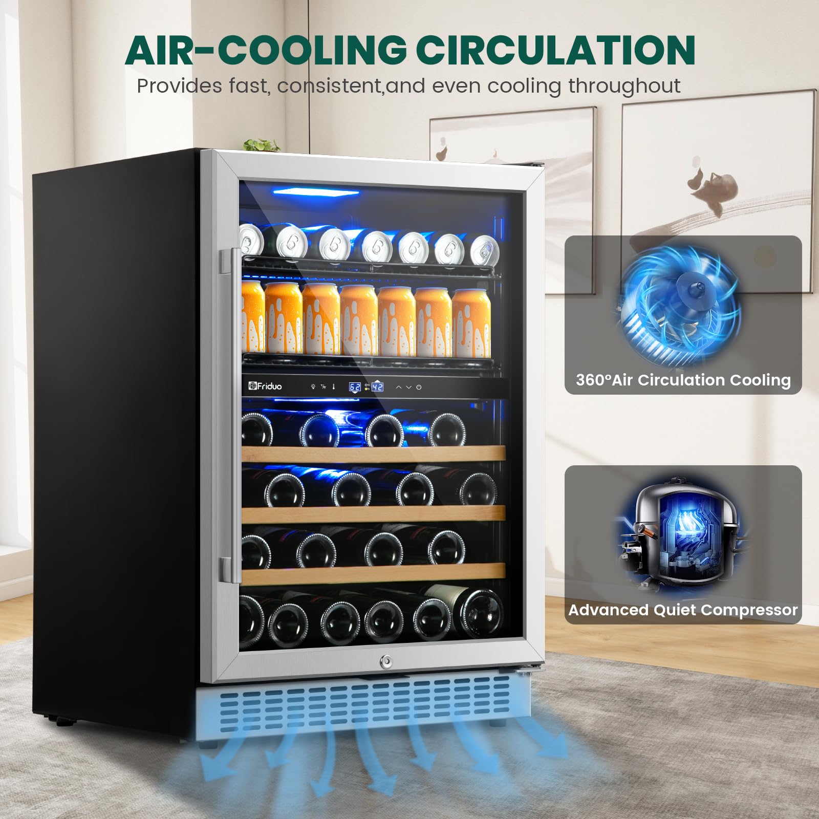 Friduo 24 Inch Beverage Refrigerator,30 Bottles & 82 Cans Dual Zone Beverage Fridge Built-In Or Freestanding With Glass Door For Soda, Wine, Water - For Kitchen, Bar Or Office - View 5 | Fridge.com
