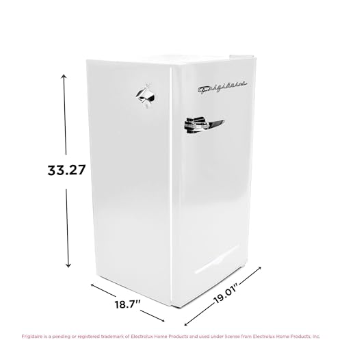 Frigidaire Retro Compact Fridge with Chiller, 3.2 cu ft Countertop Fridge with Built-In Bottle Opener, Compact Refrigerator for Office, Bedroom, Dorm Room or Cabin - 18.7"D x 19.01"W x 33.27"H (White) | Fridge.com