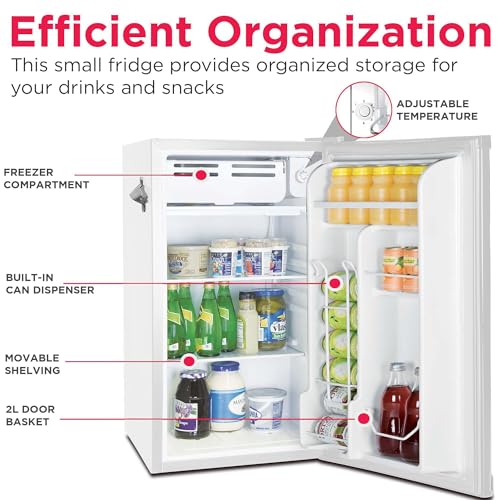 Frigidaire Retro Compact Fridge With Chiller, 3.2 cu ft Countertop Fridge With Built-In Bottle Opener, Compact Refrigerator For Office, Bedroom, Dorm Room Or Cabin - 18.7"D X 19.01"W X 33.27"H (White) - View 5 | Fridge.com