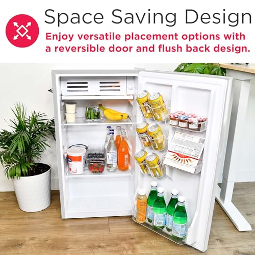 Frigidaire Retro Compact Fridge With Chiller, 3.2 cu ft Countertop Fridge With Built-In Bottle Opener, Compact Refrigerator For Office, Bedroom, Dorm Room Or Cabin - 18.7"D X 19.01"W X 33.27"H (White) - View 6 | Fridge.com