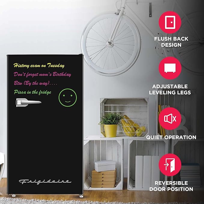 Frigidaire EFR331 Single Door Compact Refrigerator - Adjustable Thermostat Control - Reversible Doors - Front Blackboard, Write And Erase - Ideal For Dorm, Office, RV, Room - Black, 3.2 Cubic Feet - View 3 | Fridge.com
