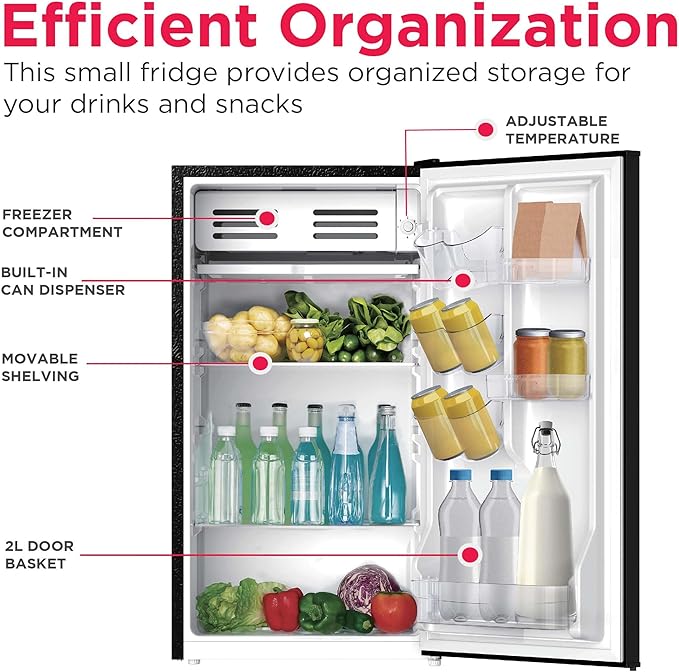Frigidaire EFR331 Single Door Compact Refrigerator - Adjustable Thermostat Control - Reversible Doors - Front Blackboard, Write And Erase - Ideal For Dorm, Office, RV, Room - Black, 3.2 Cubic Feet - View 4 | Fridge.com