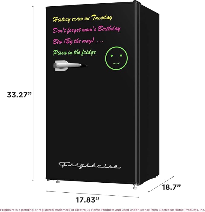 Frigidaire EFR331 Single Door Compact Refrigerator - Adjustable Thermostat Control - Reversible Doors - Front Blackboard, Write And Erase - Ideal For Dorm, Office, RV, Room - Black, 3.2 Cubic Feet - View 5 | Fridge.com