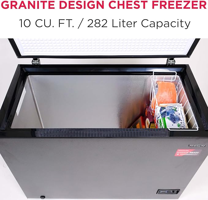 Frigidaire Chest Deep Freezer, 10 Cu. Ft. Capacity, Granita Rugged Design-Adjustable Thermostat-Removable Vinyl Coated Wire Basket-Easy Defrost Drain - View 2 | Fridge.com