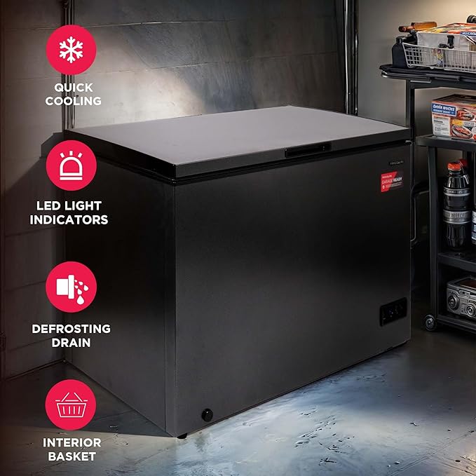 Frigidaire Chest Deep Freezer, 10 Cu. Ft. Capacity, Granita Rugged Design-Adjustable Thermostat-Removable Vinyl Coated Wire Basket-Easy Defrost Drain - View 4 | Fridge.com