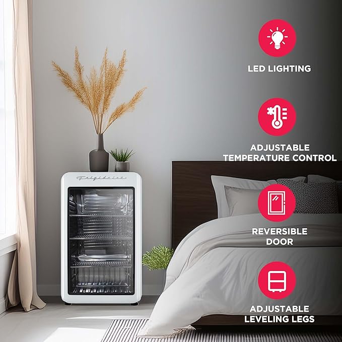Frigidaire Retro Compact Refrigerator With Glass Door, 3.2 cu ft Countertop Fridge, Rounded Corners, Premium, For Office, Bedroom, Dorm Room, Cabin - View 3 | Fridge.com