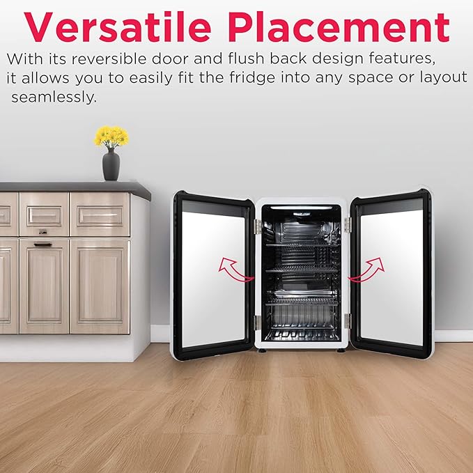 Frigidaire Retro Compact Refrigerator With Glass Door, 3.2 cu ft Countertop Fridge, Rounded Corners, Premium, For Office, Bedroom, Dorm Room, Cabin - View 4 | Fridge.com