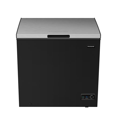 FRIGIDAIRE Chest Deep Freezer, 7 Cu. Ft, Black Adjustable Thermostat-Removable Vinyl Coated Wire Basket-Easy Defrost Drain, Eye-Catching Stainless Steel Top Door- Garage Ready | Fridge.com