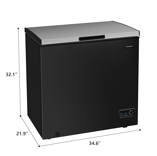 Frigidaire Chest Deep Freezer, 7 cu. ft, Black Adjustable Thermostat-Removable Vinyl Coated Wire Basket-Easy Defrost Drain, Eye-Catching Stainless Steel Top Door- Garage Ready - View 3 | Fridge.com