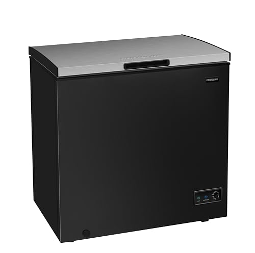 Frigidaire Chest Deep Freezer, 7 cu. ft, Black Adjustable Thermostat-Removable Vinyl Coated Wire Basket-Easy Defrost Drain, Eye-Catching Stainless Steel Top Door- Garage Ready - View 4 | Fridge.com