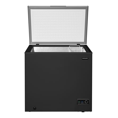 Frigidaire Chest Deep Freezer, 7 cu. ft, Black Adjustable Thermostat-Removable Vinyl Coated Wire Basket-Easy Defrost Drain, Eye-Catching Stainless Steel Top Door- Garage Ready - View 5 | Fridge.com