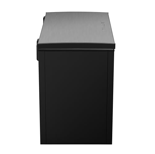 Frigidaire Chest Deep Freezer, 7 cu. ft, Black Adjustable Thermostat-Removable Vinyl Coated Wire Basket-Easy Defrost Drain, Eye-Catching Stainless Steel Top Door- Garage Ready - View 6 | Fridge.com