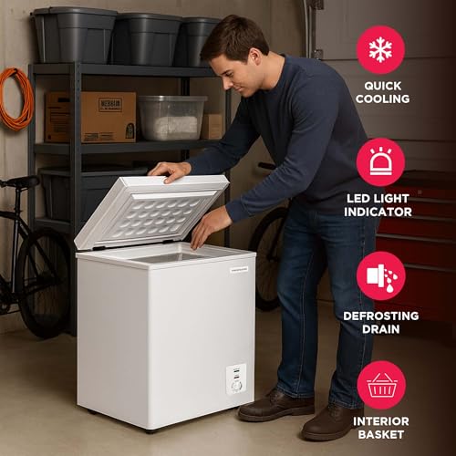 Frigidaire Chest Deep Freezer, 2.0 cu. ft. Capacity, Adjustable Thermostat-Removable Vinyl Coated Wire Basket-Easy Defrost Drain- Garage Ready- Pearl White - View 5 | Fridge.com