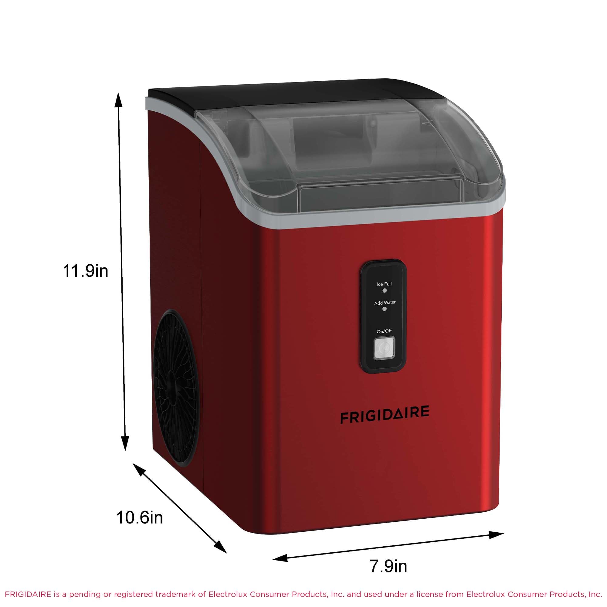 Frigidaire Countertop Crunchy Chewable Nugget Ice Maker, Compact, 33lbs Per Day, Red Metallic Finish - View 5 | Fridge.com