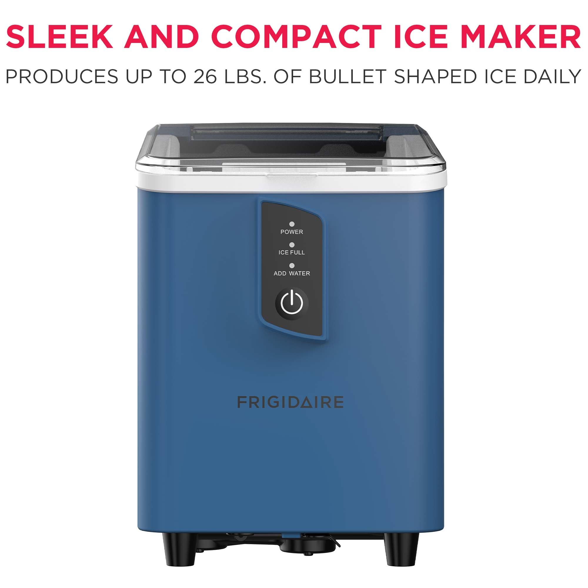 FRIGIDAIRE Compact Countertop Ice Maker Machine, Produces 26 lb of Bullet Ice per Day, Blue | Fridge.com