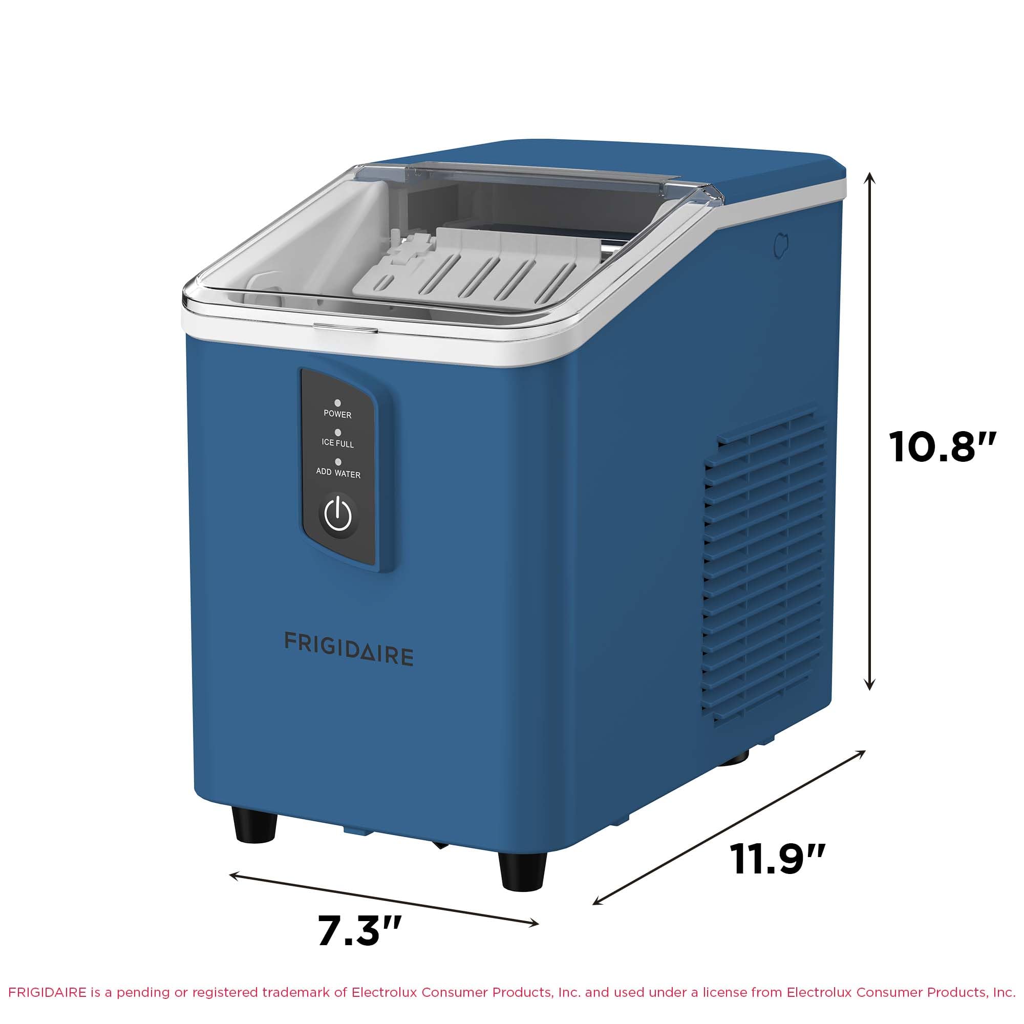 Frigidaire Compact Countertop Ice Maker Machine, Produces 26 lb Of Bullet Ice Per Day, Blue - View 5 | Fridge.com