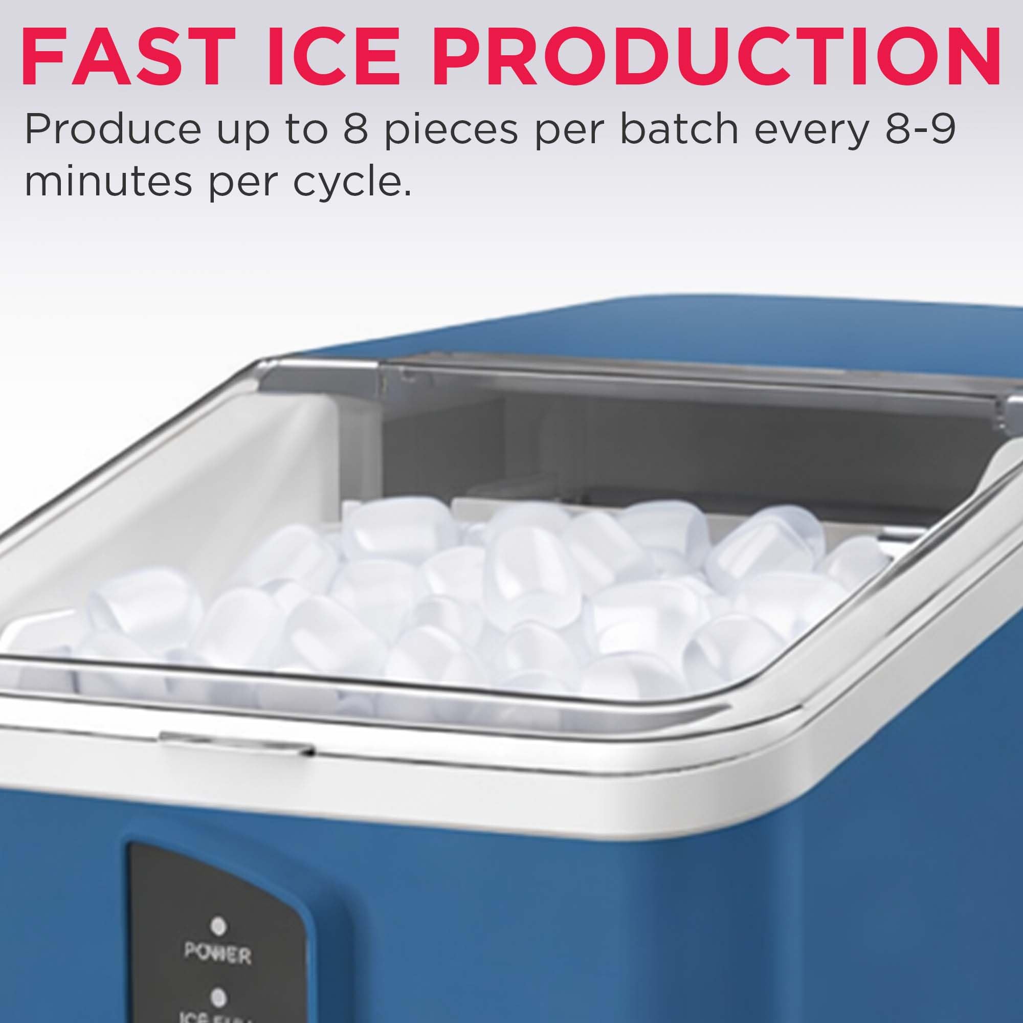 Frigidaire Compact Countertop Ice Maker Machine, Produces 26 lb Of Bullet Ice Per Day, Blue - View 6 | Fridge.com