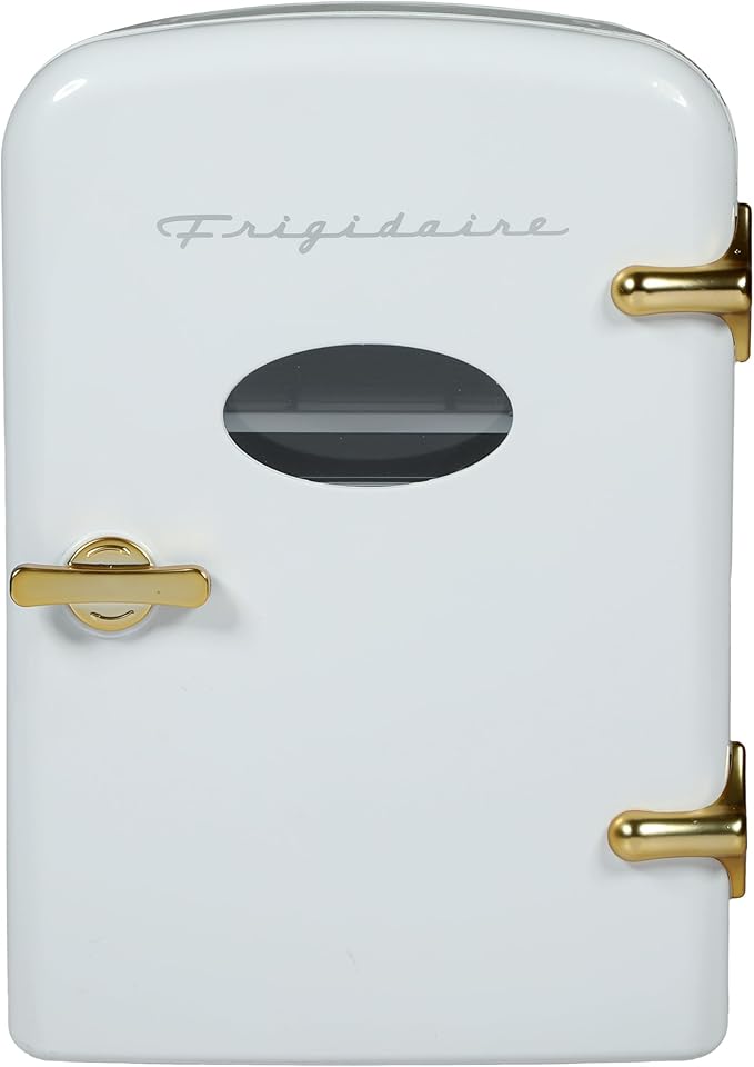 Frigidaire Retro Mini Personal Fridge Cooler, Holds Up To 9 Cans, Portable For Car, Office, Bedroom, Dorm Room, Or Cabin, Includes 110V Ac And 12V Dc Cords - White Gold (Special Edition Color) - View 2 | Fridge.com
