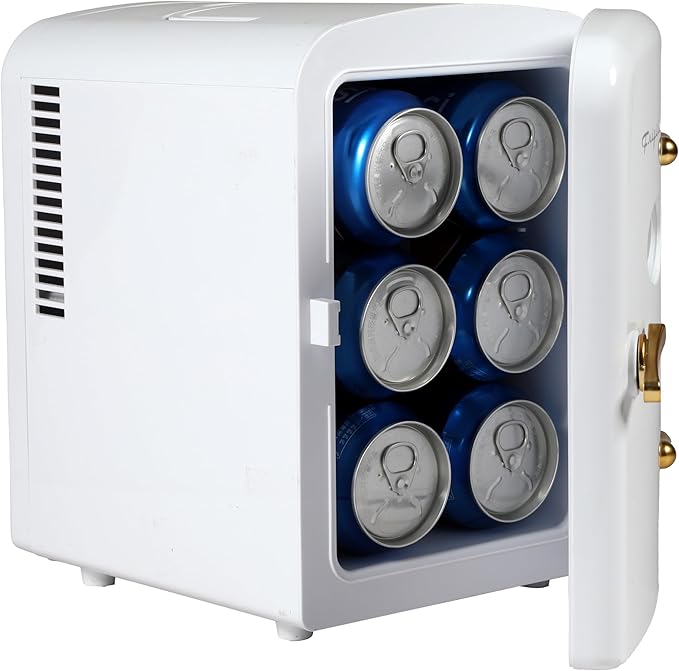 Frigidaire Retro Mini Personal Fridge Cooler, Holds Up To 9 Cans, Portable For Car, Office, Bedroom, Dorm Room, Or Cabin, Includes 110V Ac And 12V Dc Cords - White Gold (Special Edition Color) - View 4 | Fridge.com