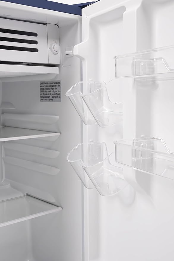Frigidaire Mini Refrigerator, Compact Freezer Compartment, Adjustable Thermostat Control, Reversible Door, Contemporary Series, 4.5 cu ft, Blue - View 2 | Fridge.com