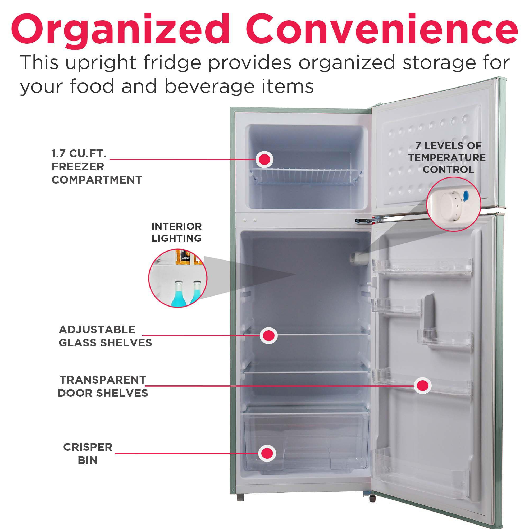 Frigidaire 7.5 Cu. Ft. Retro Fridge Freezer Combo, Apartment Size Top Freezer Refrigerator - View 5 | Fridge.com