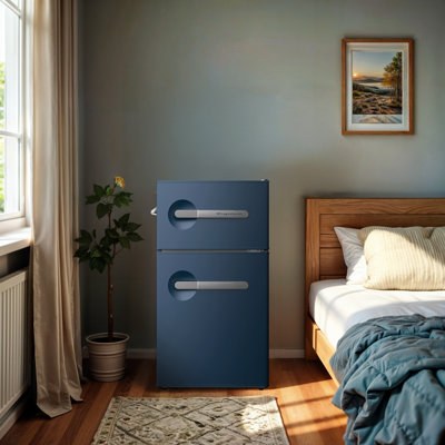 3.1 Cu. Ft. 2 Door Retro Compact Refrigerator with Freezer, Built-in Side Bottle Opener — Frigidaire, model EFR925-AZURE-6COM
